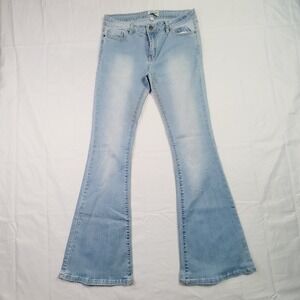 Papaya Women Flare Jeans Size 11 Light Blue Wash‎ Denim Bell Bottom Retro Q83